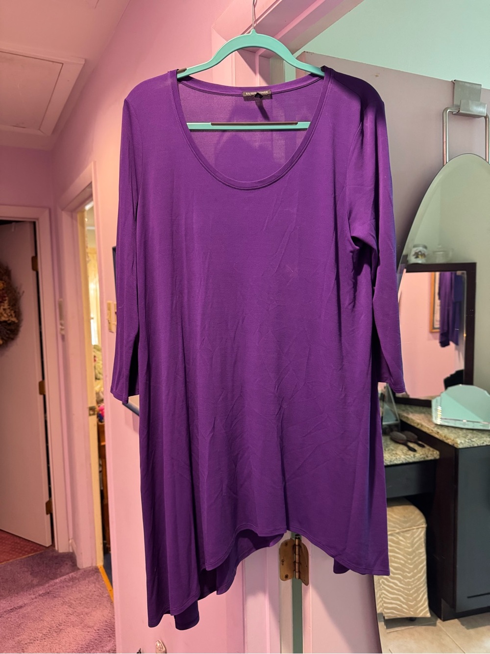 Eileen Fisher Size L Vibrant Purple Scoop-Neck Oversized Tunic